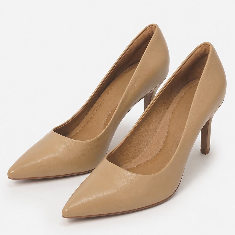 Rack Room Shoes Nude Leather Pointed Toe Stiletto Pumps Womens 5.5 Classic Heels